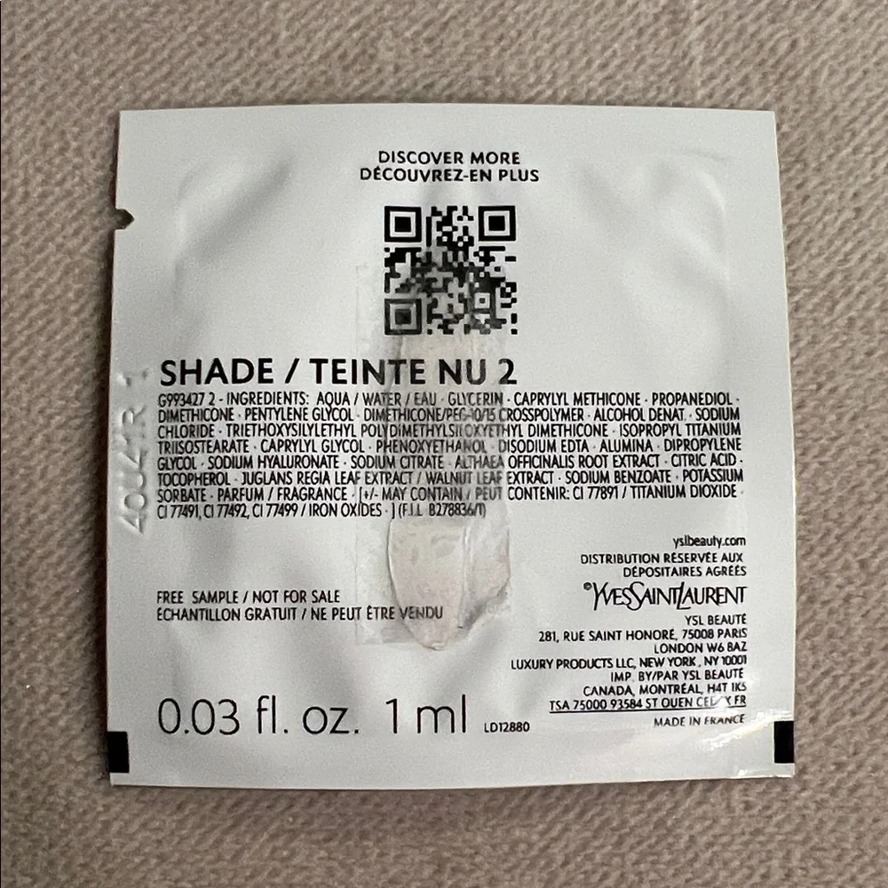 SAMPLE YSL Bare Look Tint in Shade 2